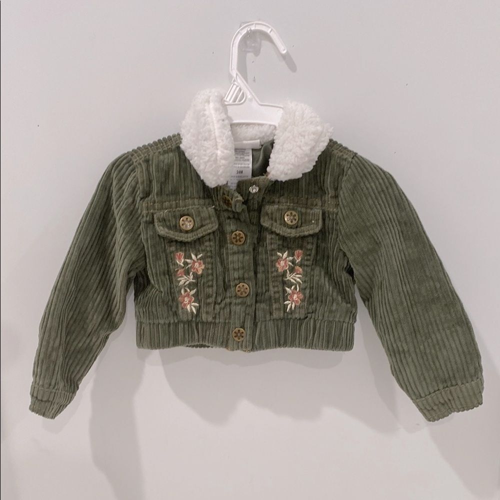 Daisy Fuentes Green and White Corduroy Cropped Jacket with Utility Style 24M